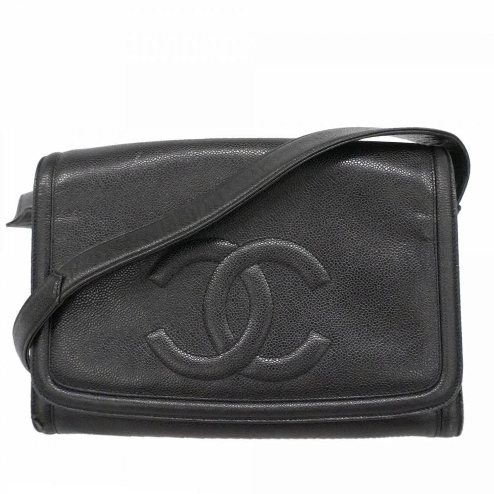 CHANEL Black Caviar Leather Shoulder Bag